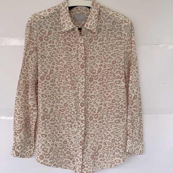 Pure Collection Women’s Silk Leopard Print Button Down Blouse Size 4 - Picture 1 of 7